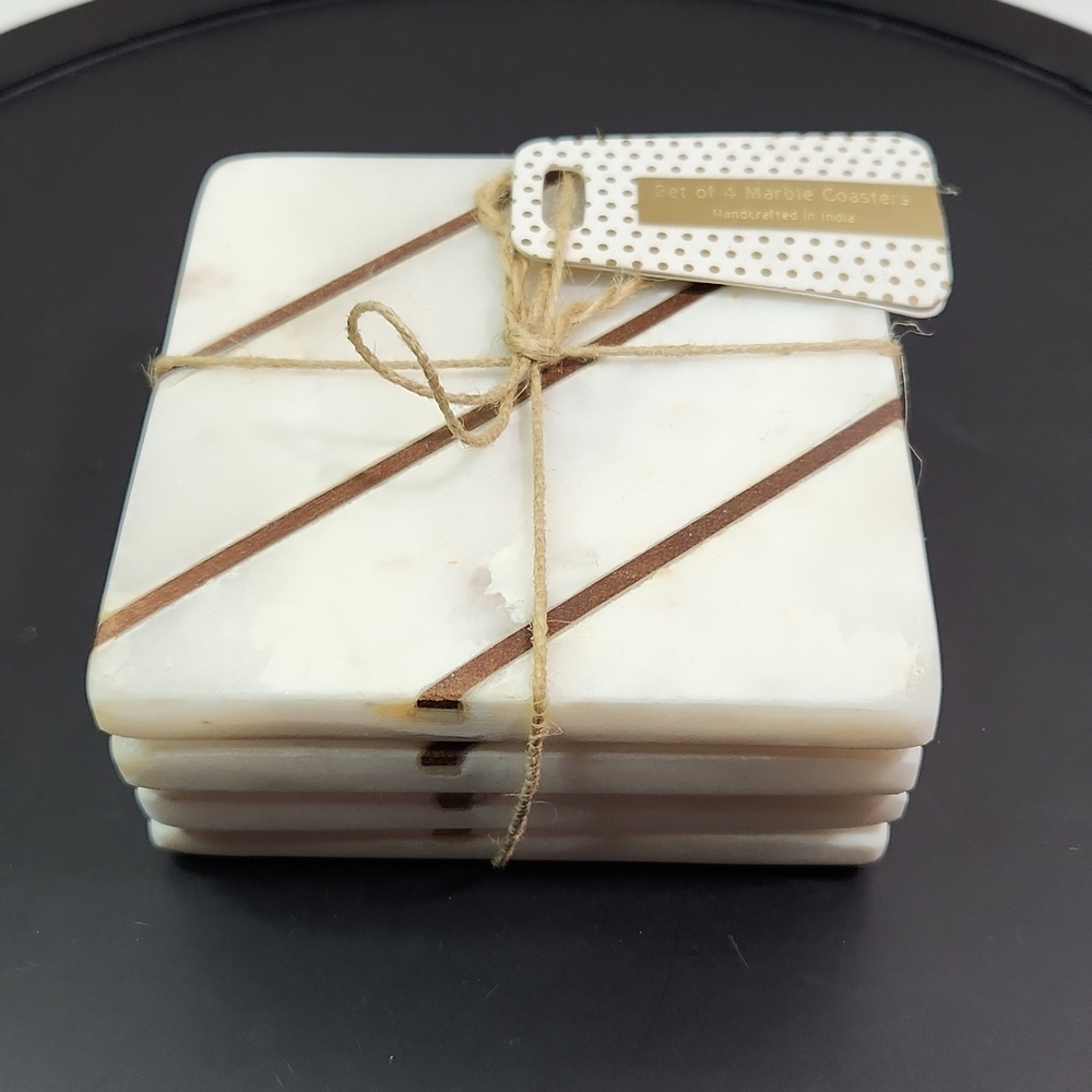 Marble Coaster Square Coasters, Set of 4, Handcrafted in India